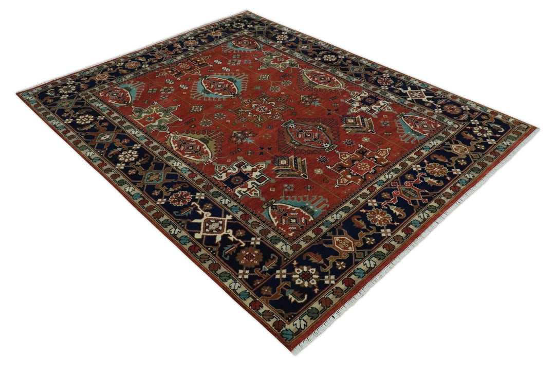 8x10 Wool Traditional Persian Rust and Black Hand knotted Serapi Area Rug | TRDCP1057810 - The Rug Decor