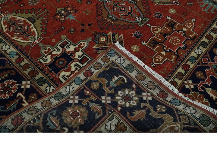 8x10 Wool Traditional Persian Rust and Black Hand knotted Serapi Area Rug | TRDCP1057810 - The Rug Decor