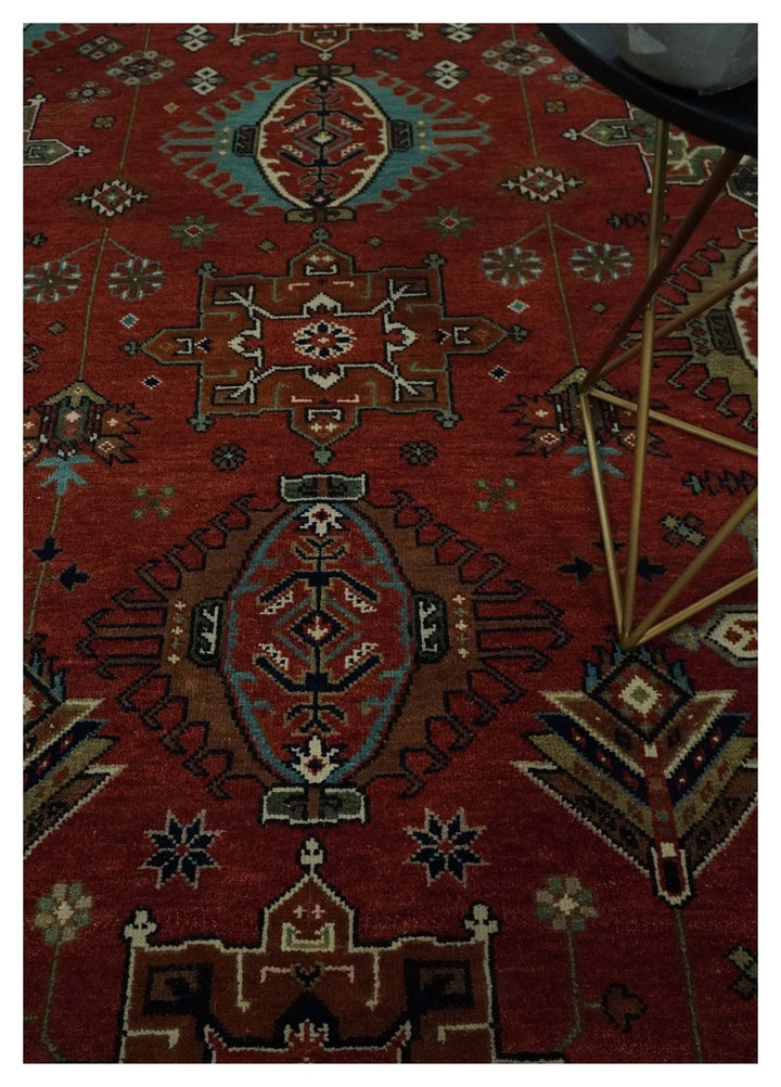 8x10 Wool Traditional Persian Rust and Black Hand knotted Serapi Area Rug | TRDCP1057810 - The Rug Decor