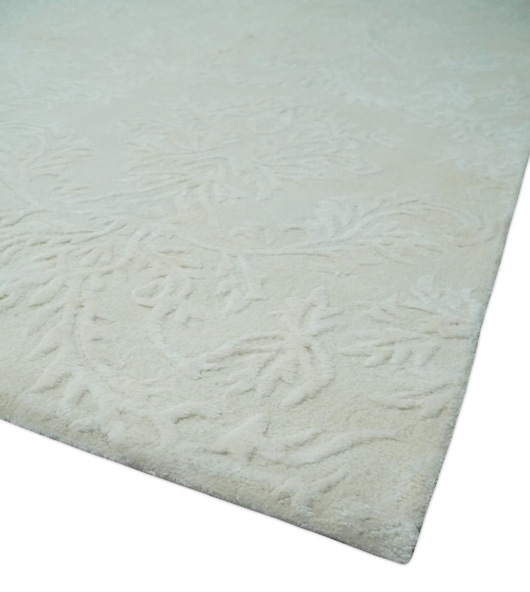 8x11 Beige and Silver Hand Woven and Carved Modern Art Silk Area Rug - The Rug Decor