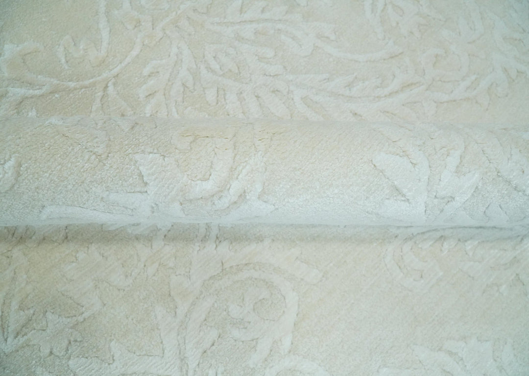 8x11 Beige and Silver Hand Woven and Carved Modern Art Silk Area Rug - The Rug Decor