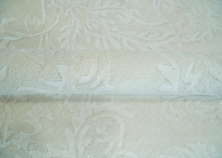 8x11 Beige and Silver Hand Woven and Carved Modern Art Silk Area Rug - The Rug Decor