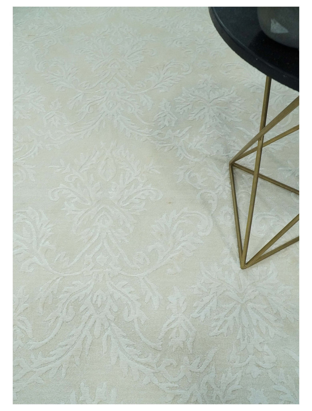 8x11 Beige and Silver Hand Woven and Carved Modern Art Silk Area Rug - The Rug Decor