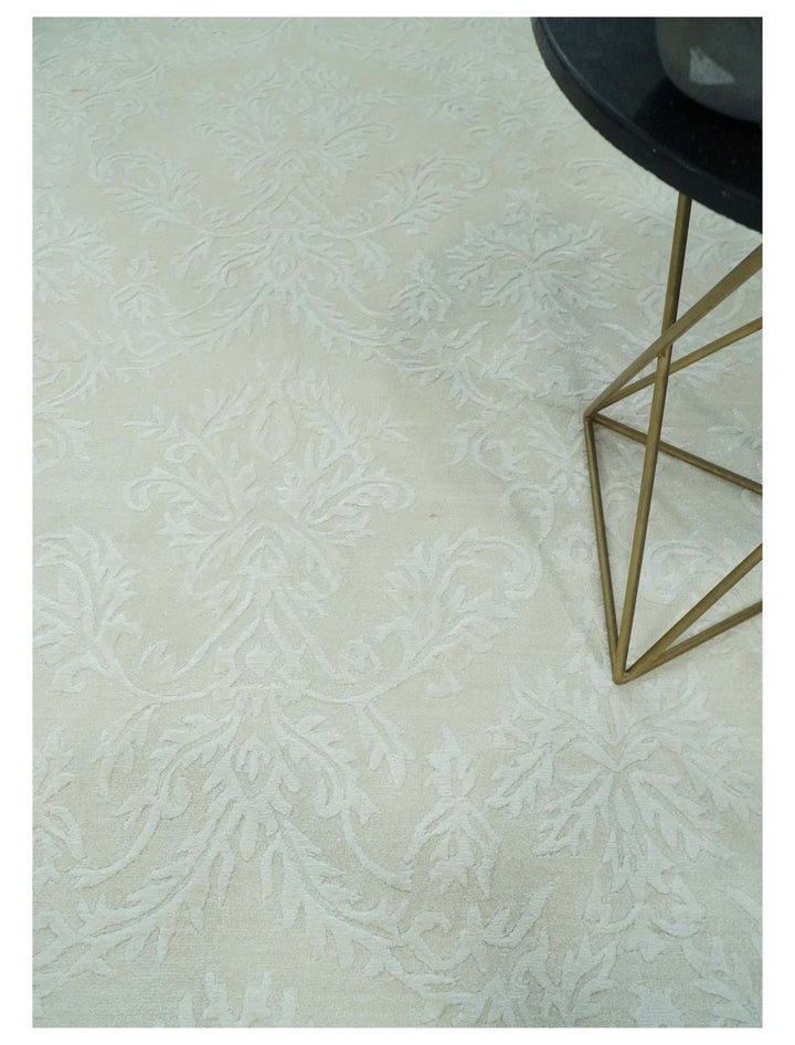 8x11 Beige and Silver Hand Woven and Carved Modern Art Silk Area Rug - The Rug Decor