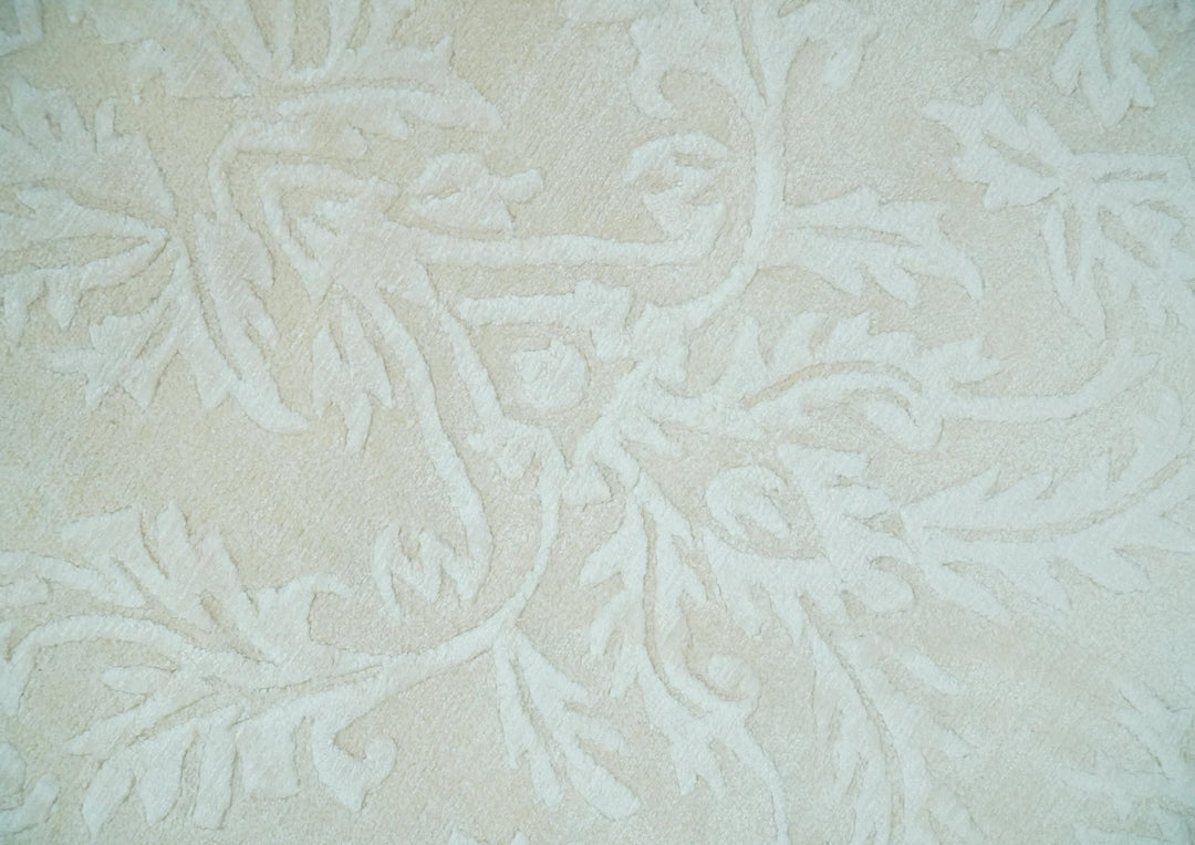 8x11 Beige and Silver Hand Woven and Carved Modern Art Silk Area Rug - The Rug Decor