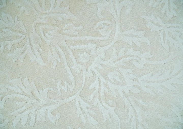 8x11 Beige and Silver Hand Woven and Carved Modern Art Silk Area Rug - The Rug Decor