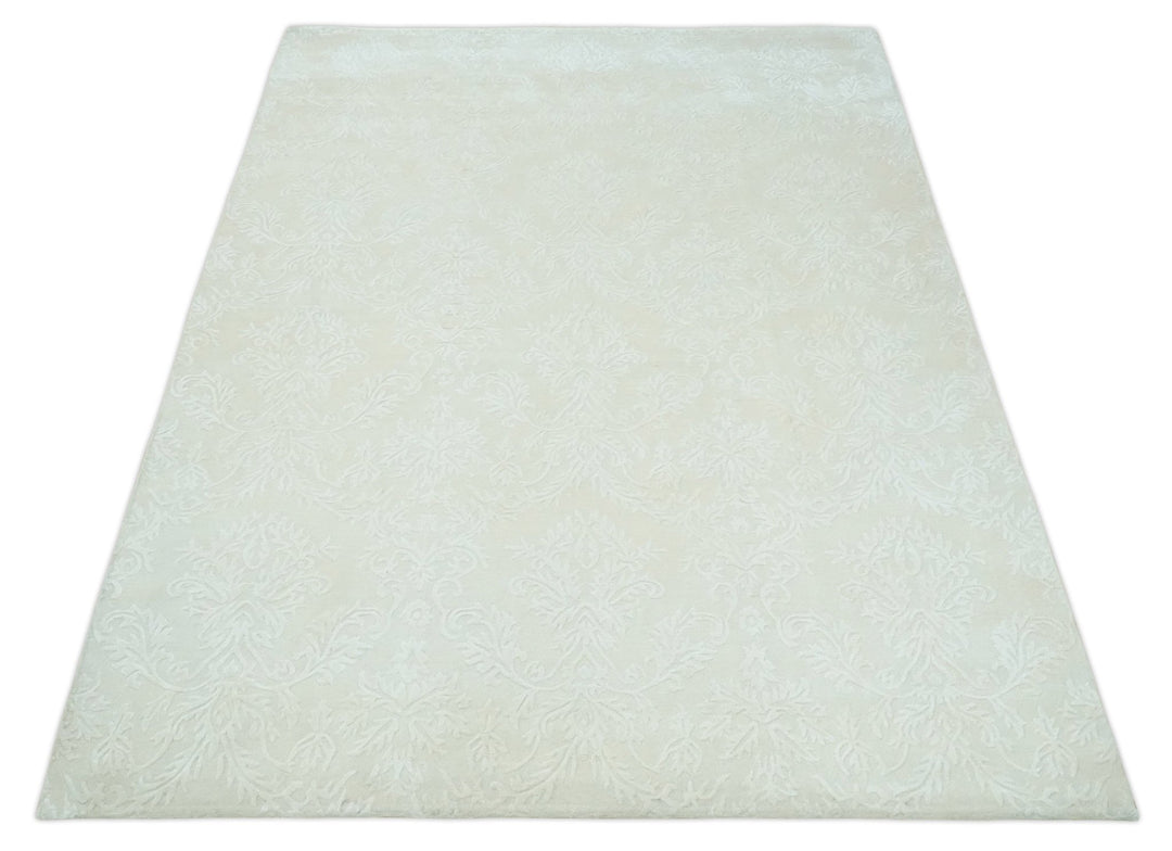 8x11 Beige and Silver Hand Woven and Carved Modern Art Silk Area Rug - The Rug Decor