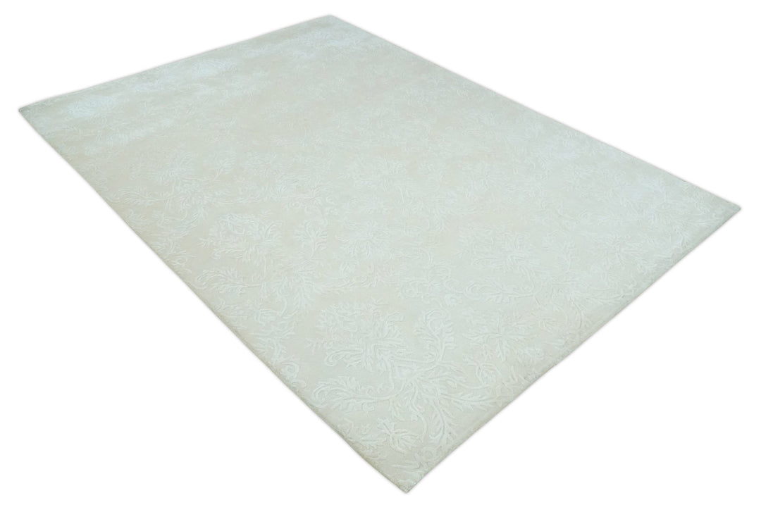 8x11 Beige and Silver Hand Woven and Carved Modern Art Silk Area Rug - The Rug Decor