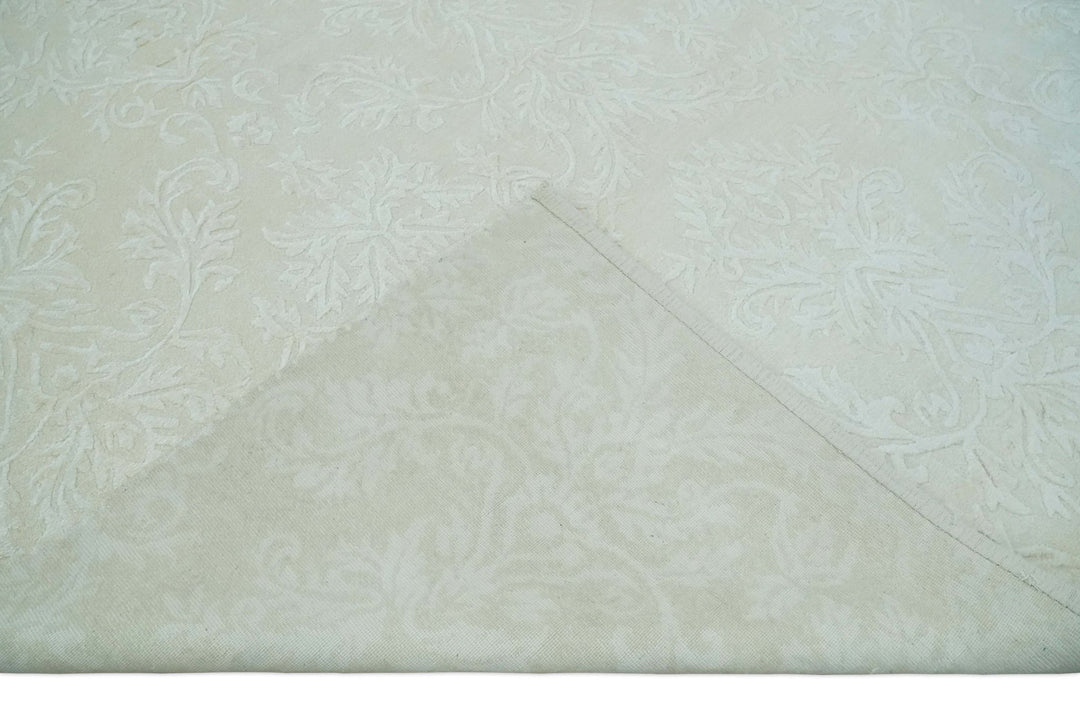 8x11 Beige and Silver Hand Woven and Carved Modern Art Silk Area Rug - The Rug Decor