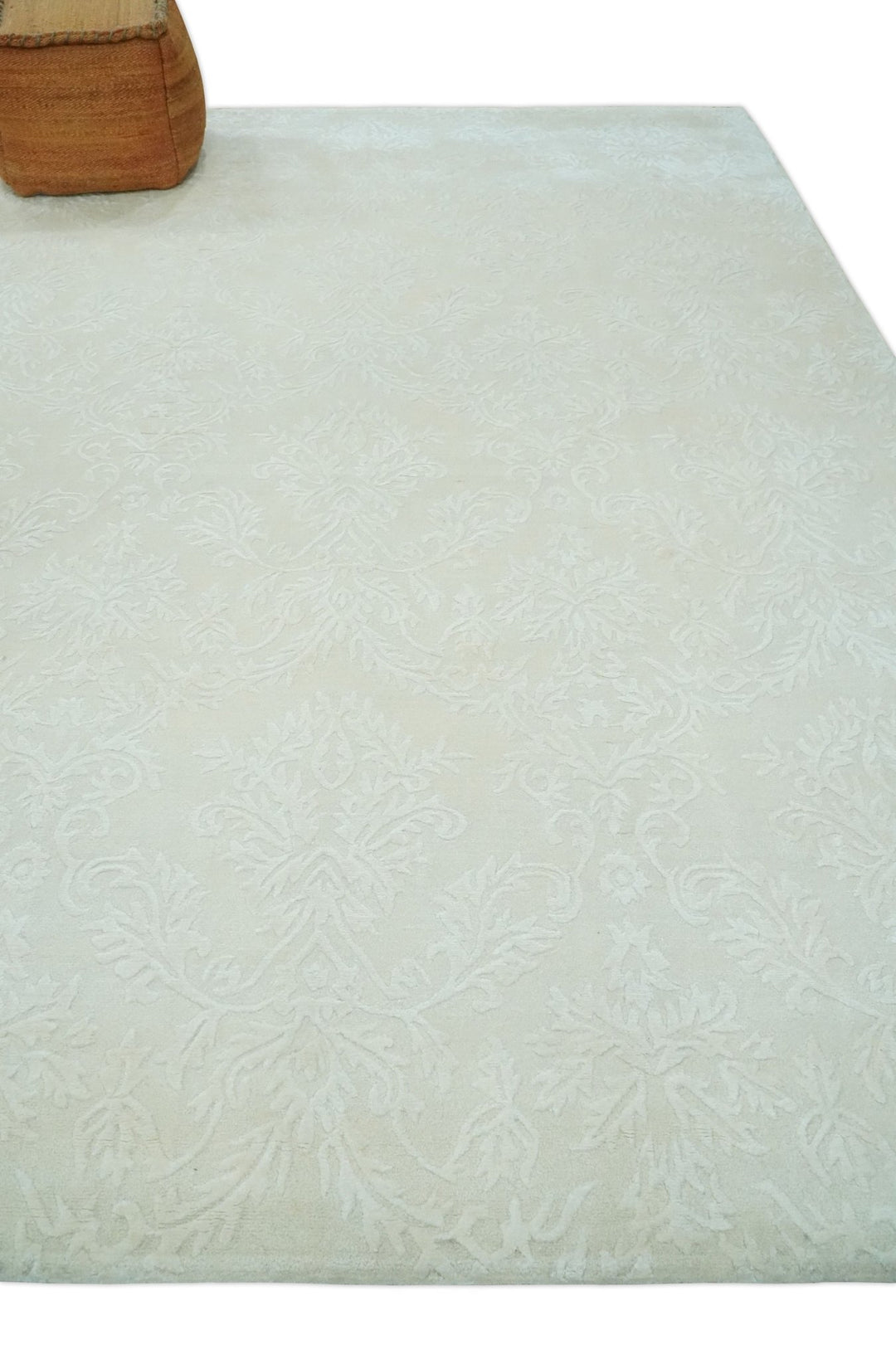 8x11 Beige and Silver Hand Woven and Carved Modern Art Silk Area Rug - The Rug Decor