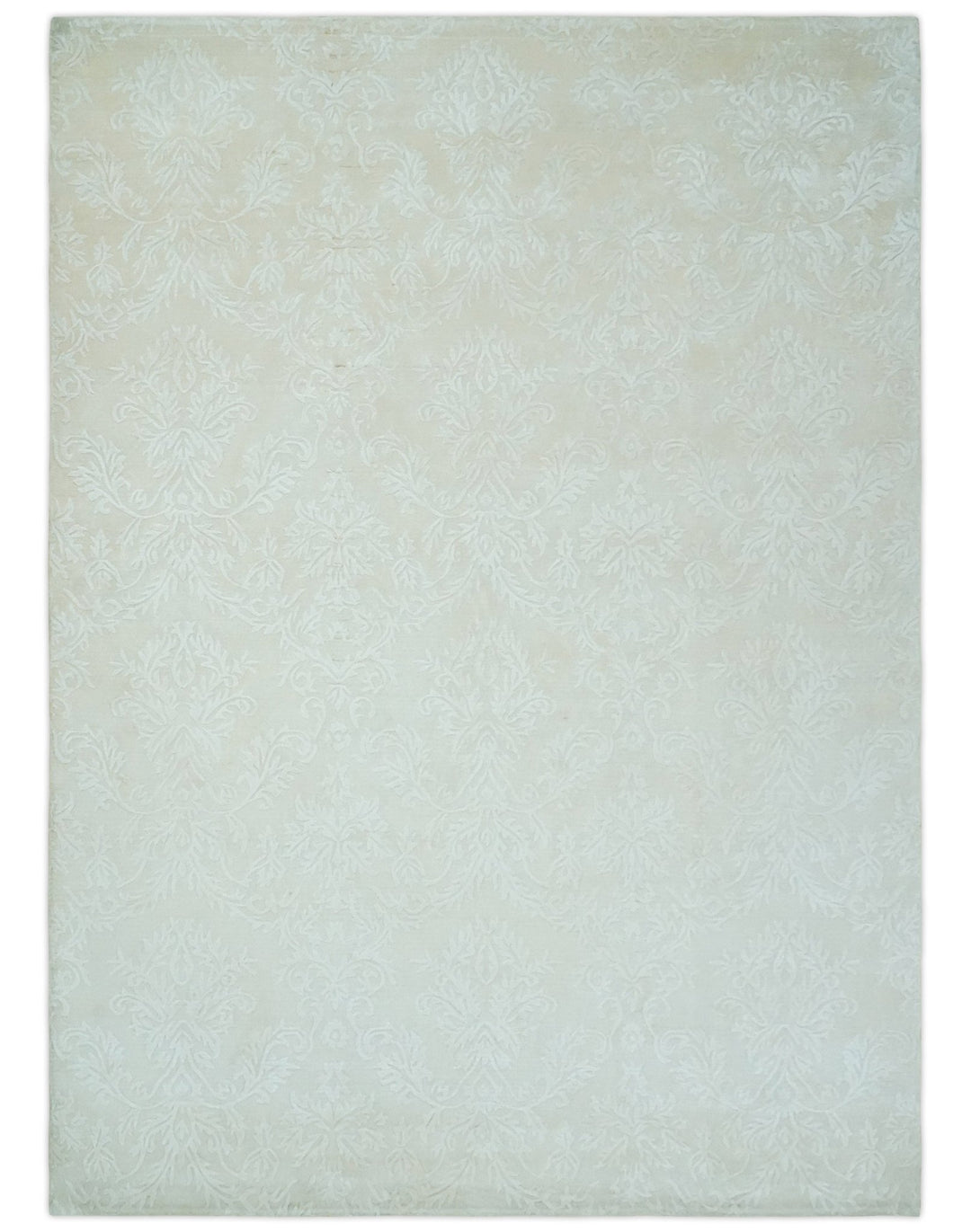 8x11 Beige and Silver Hand Woven and Carved Modern Art Silk Area Rug - The Rug Decor