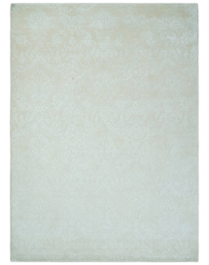 8x11 Beige and Silver Hand Woven and Carved Modern Art Silk Area Rug - The Rug Decor