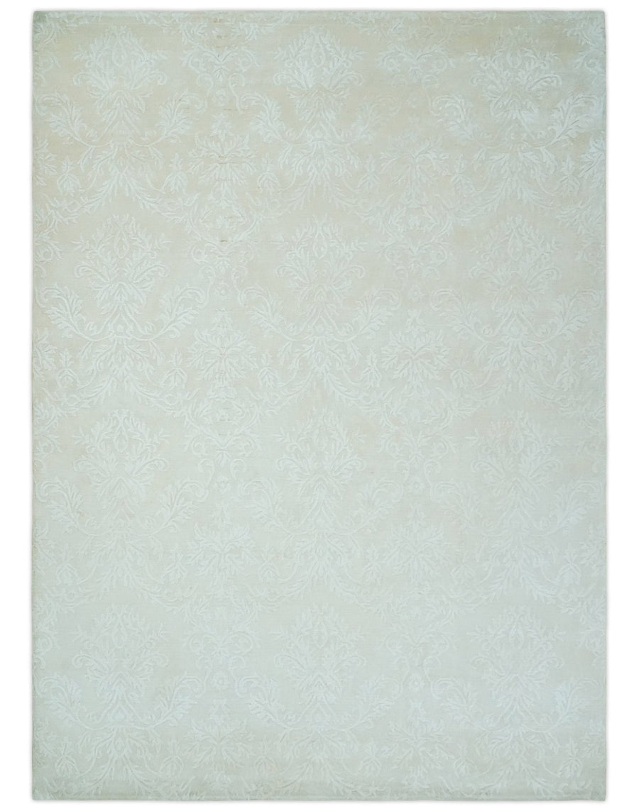 8x11 Beige and Silver Hand Woven and Carved Modern Art Silk Area Rug - The Rug Decor