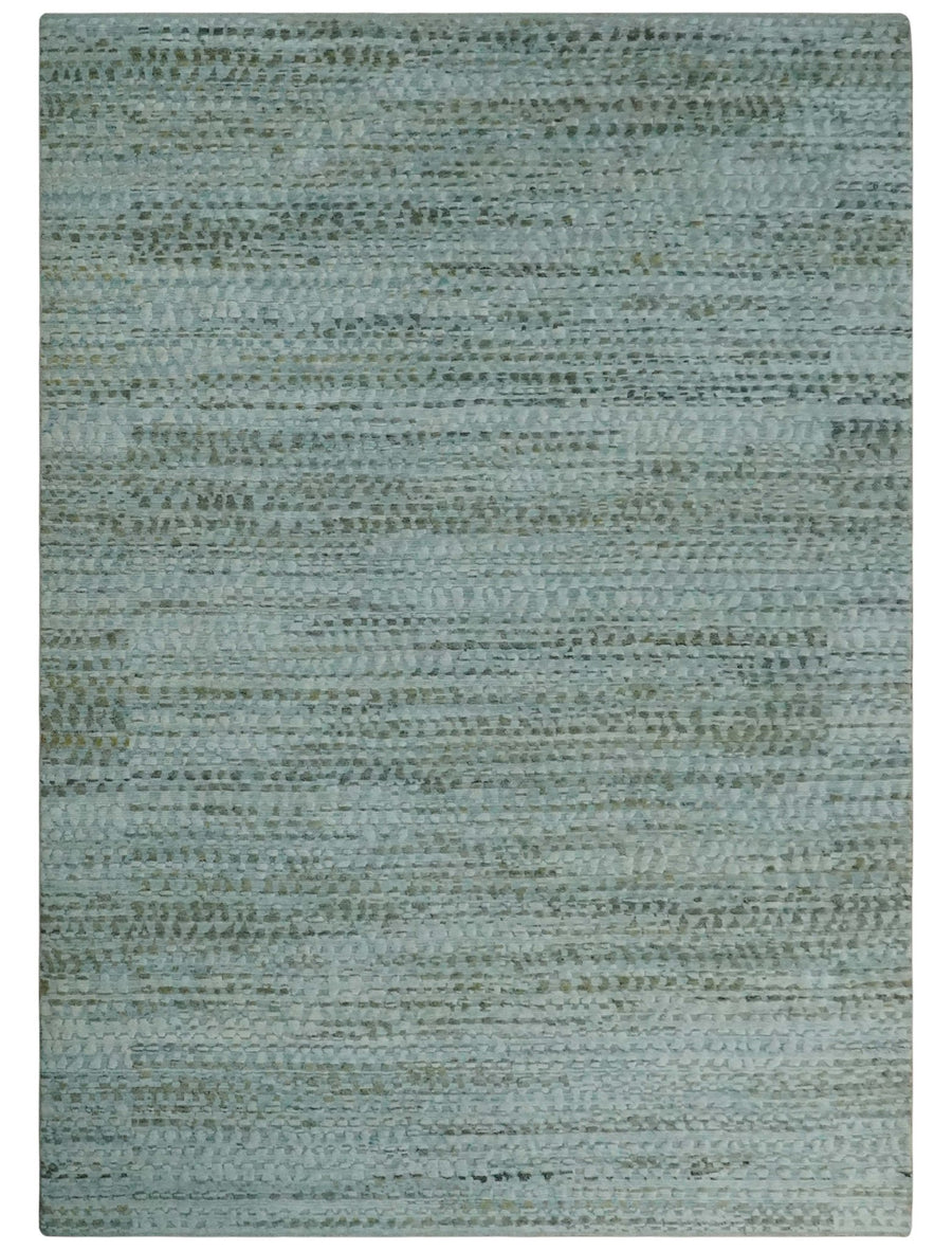 8x11 Contemporary Texture Blue, Silver and Green Hand knotted wool Area Rug - The Rug Decor