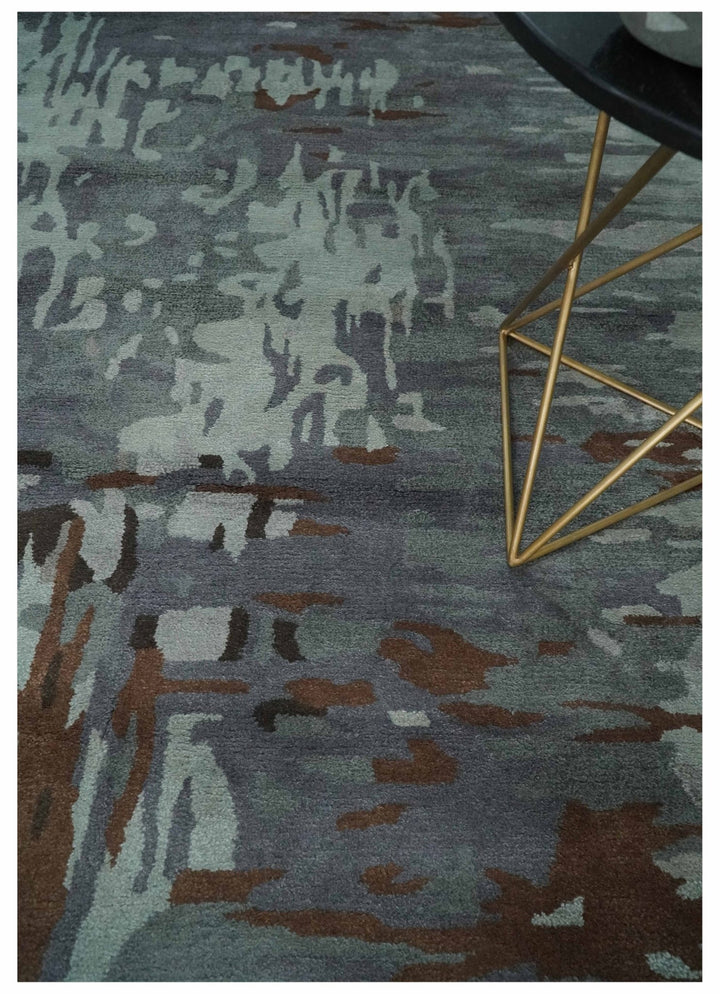 8x11 Gray, Silver and Brown Modern Abstract Hand Tufted wool and Art silk Area Rug - The Rug Decor