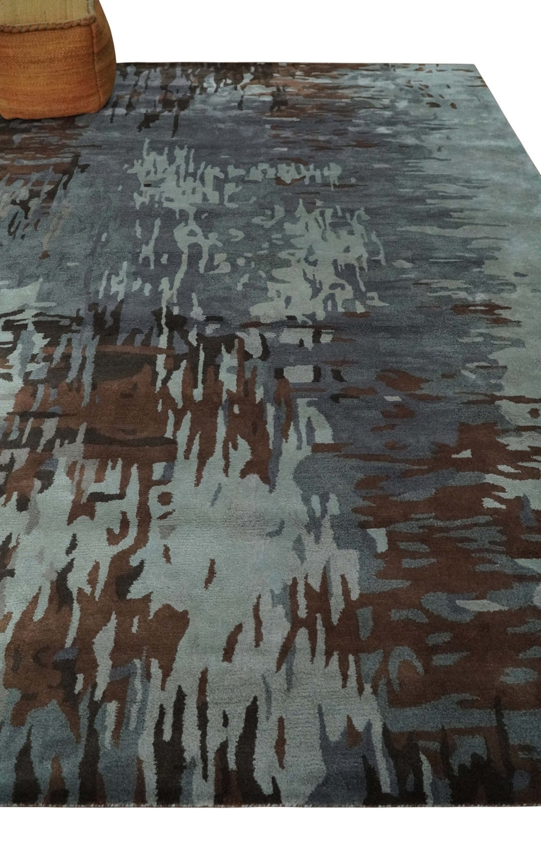 8x11 Gray, Silver and Brown Modern Abstract Hand Tufted wool and Art silk Area Rug - The Rug Decor