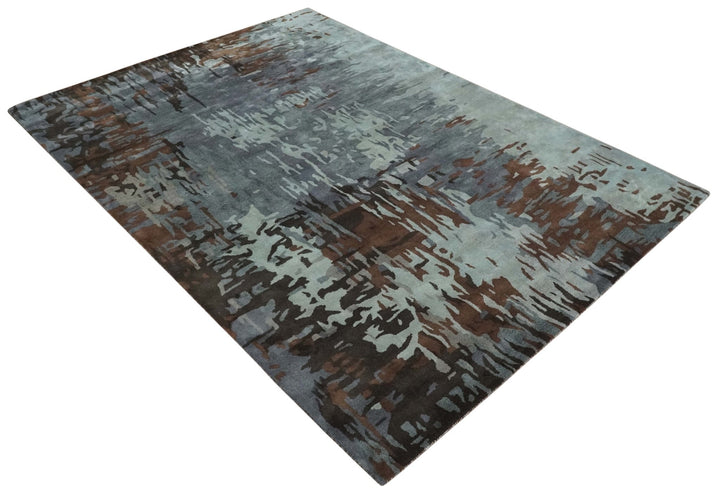 8x11 Gray, Silver and Brown Modern Abstract Hand Tufted wool and Art silk Area Rug - The Rug Decor
