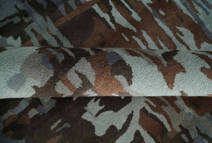 8x11 Gray, Silver and Brown Modern Abstract Hand Tufted wool and Art silk Area Rug - The Rug Decor