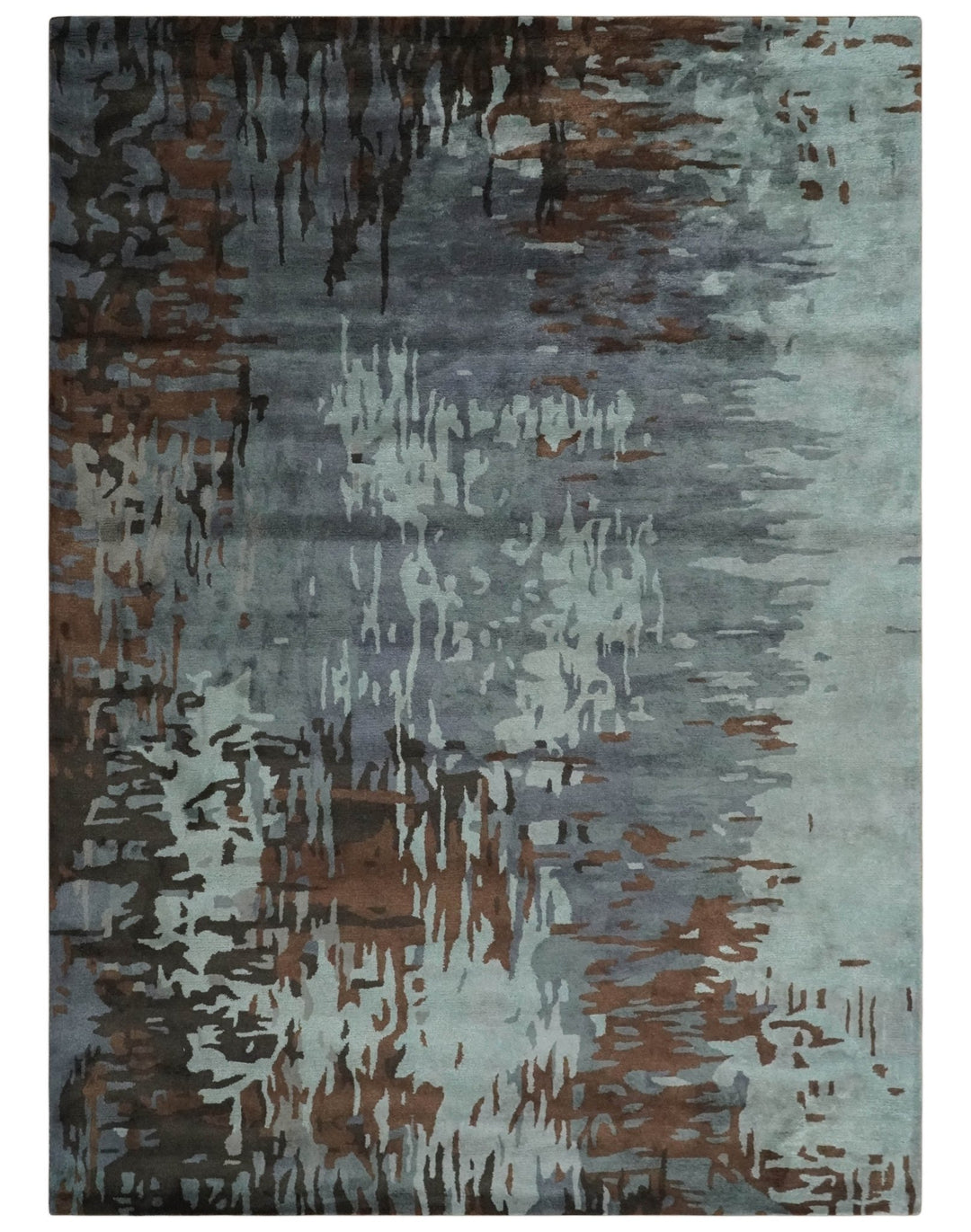 8x11 Gray, Silver and Brown Modern Abstract Hand Tufted wool and Art silk Area Rug - The Rug Decor