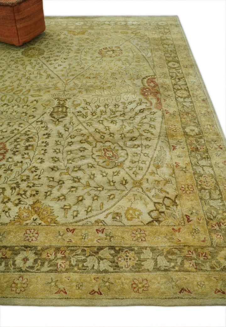 8x11 Vintage Persian Design Brown and Beige Hand Tufted Wool Area Rug | BAN4 - The Rug Decor