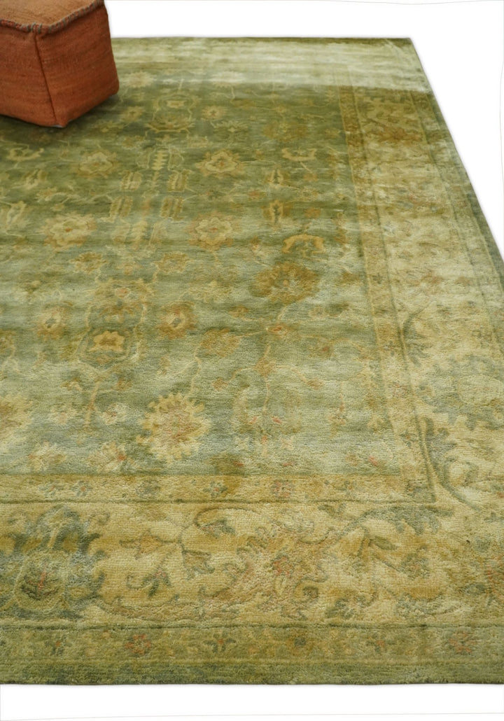 8x11 Vintage Persian Oushak Design Brown and Beige Antique Hand Tufted Wool Area Rug | BAN5 - The Rug Decor