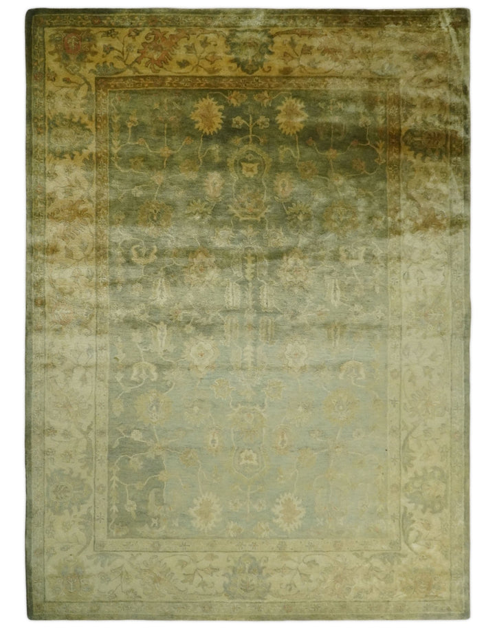 8x11 Vintage Persian Oushak Design Brown and Beige Antique Hand Tufted Wool Area Rug | BAN5 - The Rug Decor