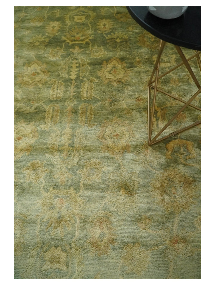 8x11 Vintage Persian Oushak Design Brown and Beige Antique Hand Tufted Wool Area Rug | BAN5 - The Rug Decor