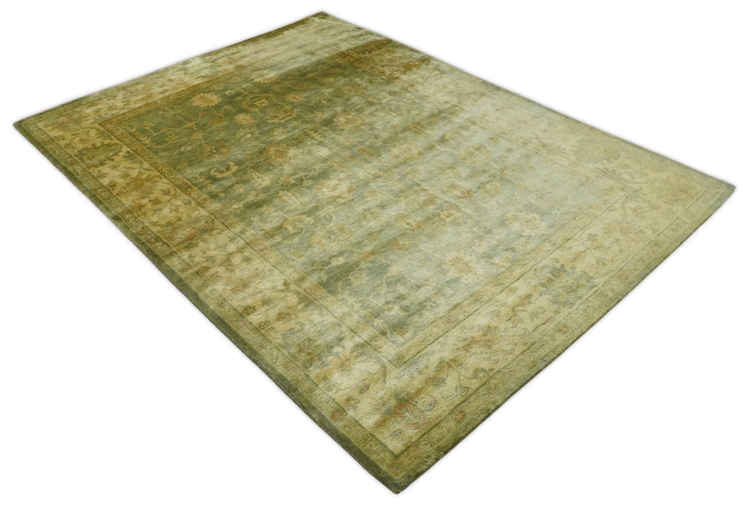 8x11 Vintage Persian Oushak Design Brown and Beige Antique Hand Tufted Wool Area Rug | BAN5 - The Rug Decor