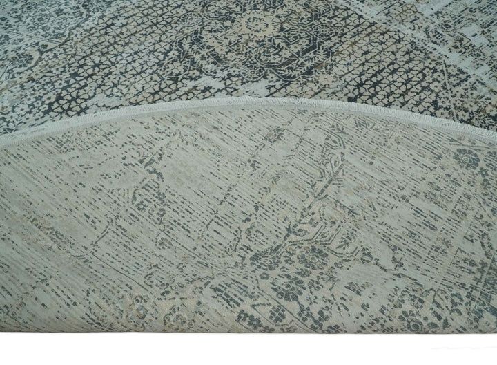 8x8 Round Beige, Gray and Charcoal Antique Finish, Vintage look, Art Silk Area Rug, Living Room Rug | TRDMM8 - The Rug Decor