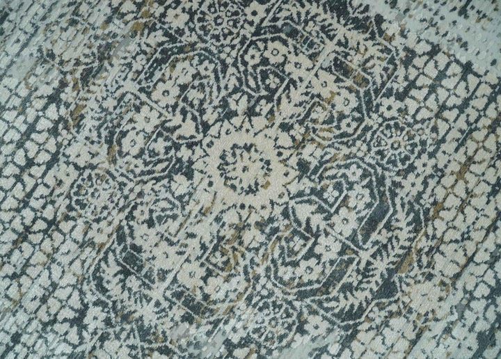 8x8 Round Beige, Gray and Charcoal Antique Finish, Vintage look, Art Silk Area Rug, Living Room Rug | TRDMM8 - The Rug Decor