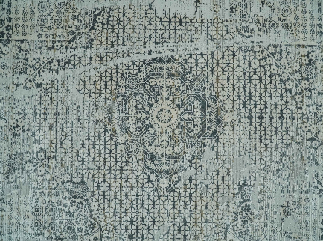 8x8 Round Beige, Gray and Charcoal Antique Finish, Vintage look, Art Silk Area Rug, Living Room Rug | TRDMM8 - The Rug Decor