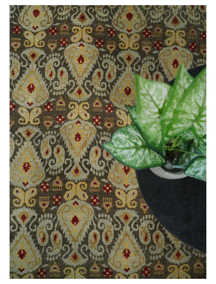 8x8 Round Fine Hand Knotted Brown and Beige Traditional Vintage Persian Style Antique Wool Rug | AGR48 - The Rug Decor