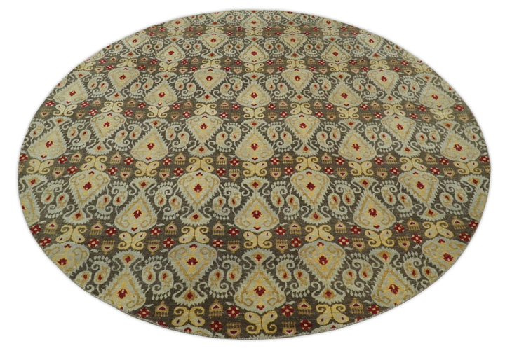 8x8 Round Fine Hand Knotted Brown and Beige Traditional Vintage Persian Style Antique Wool Rug | AGR48 - The Rug Decor