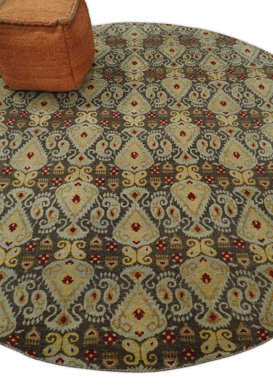 8x8 Round Fine Hand Knotted Brown and Beige Traditional Vintage Persian Style Antique Wool Rug | AGR48 - The Rug Decor