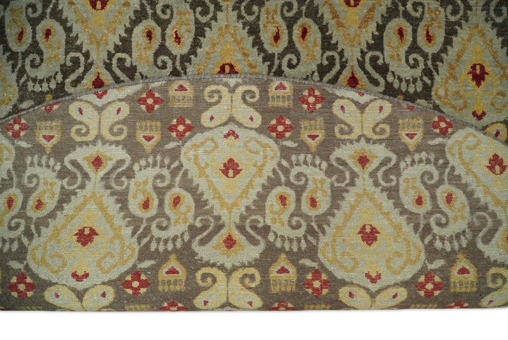 8x8 Round Fine Hand Knotted Brown and Beige Traditional Vintage Persian Style Antique Wool Rug | AGR48 - The Rug Decor