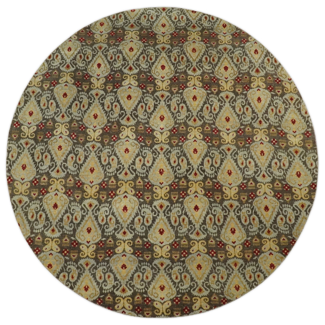 8x8 Round Fine Hand Knotted Brown and Beige Traditional Vintage Persian Style Antique Wool Rug | AGR48 - The Rug Decor