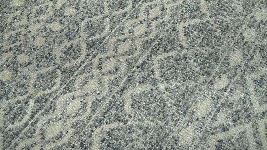 8x10 Hand Knotted Beige, Gray and Blue Modern Contemporary Southwestern Tribal Trellis Recycled Silk Area Rug | OP44