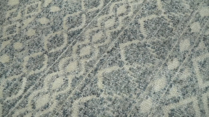 8x10 Hand Knotted Beige, Gray and Blue Modern Contemporary Southwestern Tribal Trellis Recycled Silk Area Rug | OP44