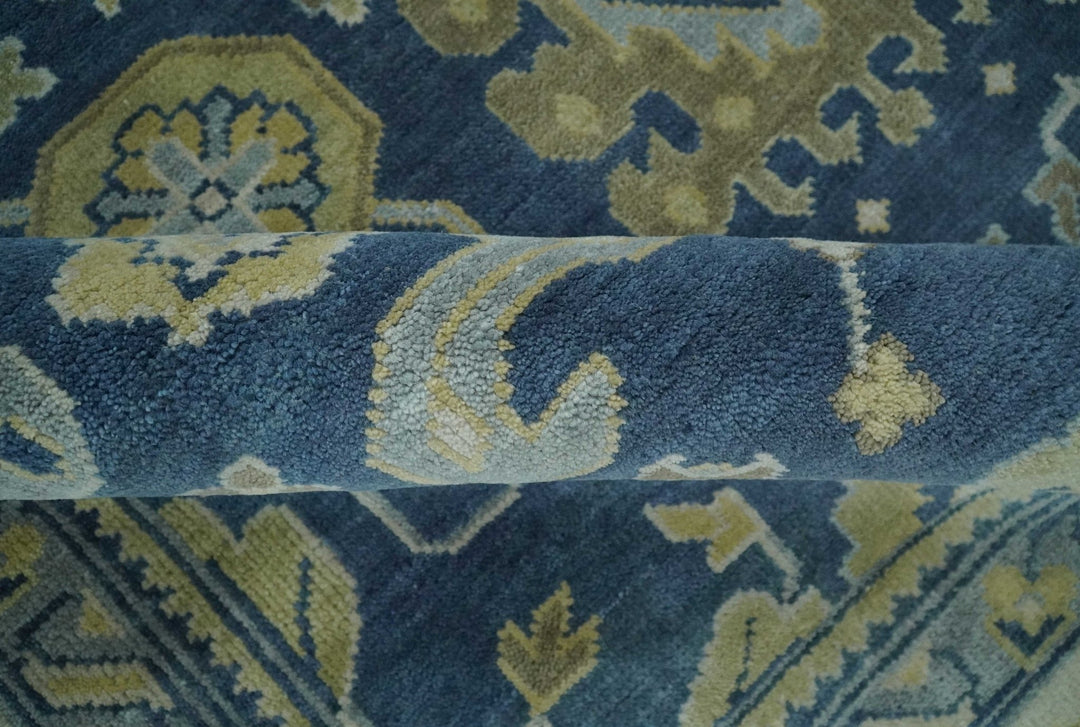 9.3x12 Hand Knotted Blue and Beige Traditional Oushak Wool Area Rug - The Rug Decor