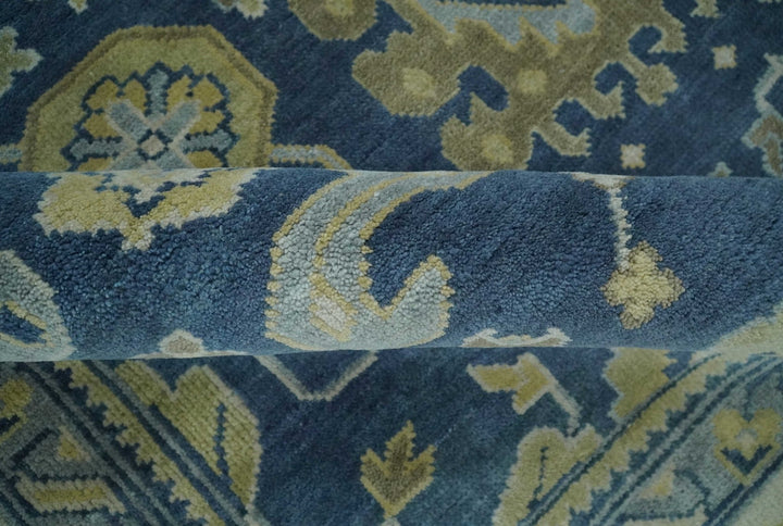 9.3x12 Hand Knotted Blue and Beige Traditional Oushak Wool Area Rug - The Rug Decor