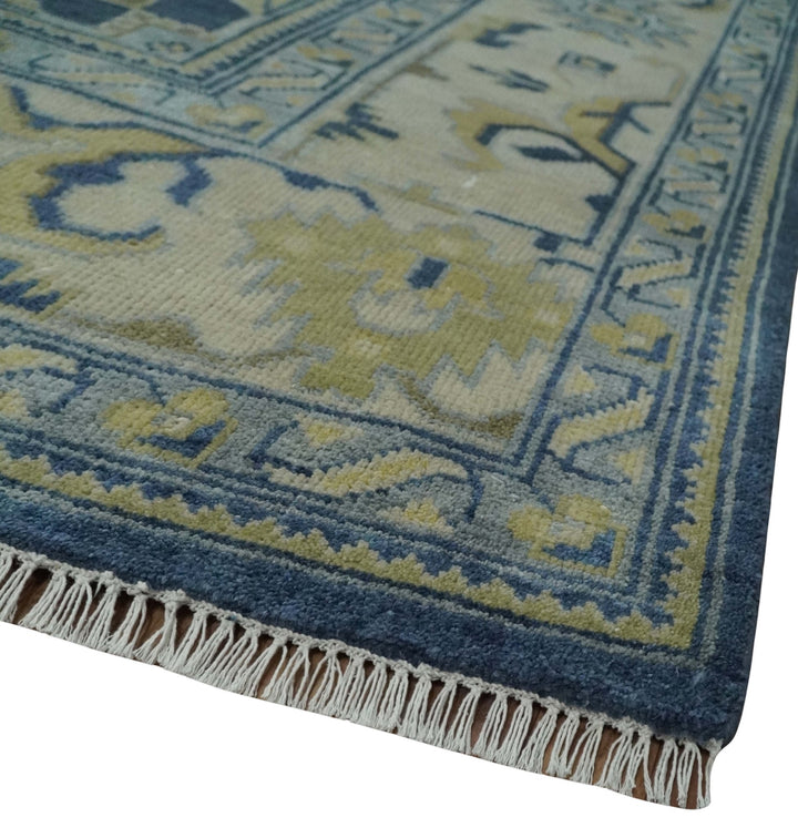 9.3x12 Hand Knotted Blue and Beige Traditional Oushak Wool Area Rug - The Rug Decor
