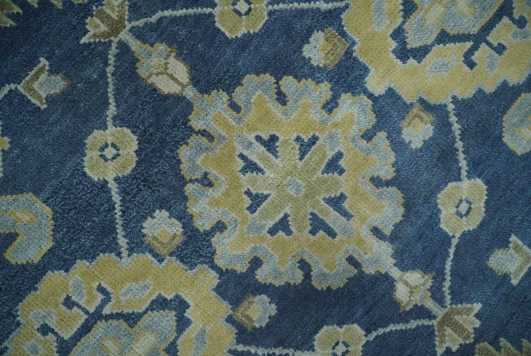 9.3x12 Hand Knotted Blue and Beige Traditional Oushak Wool Area Rug - The Rug Decor