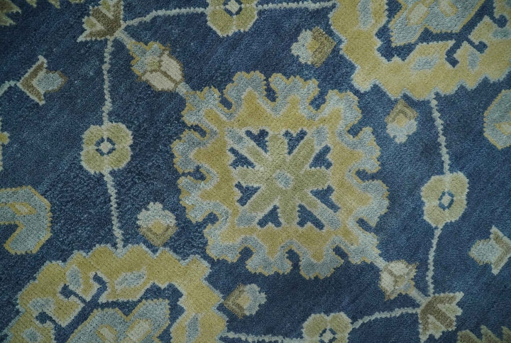 9.3x12 Hand Knotted Blue and Beige Traditional Oushak Wool Area Rug - The Rug Decor