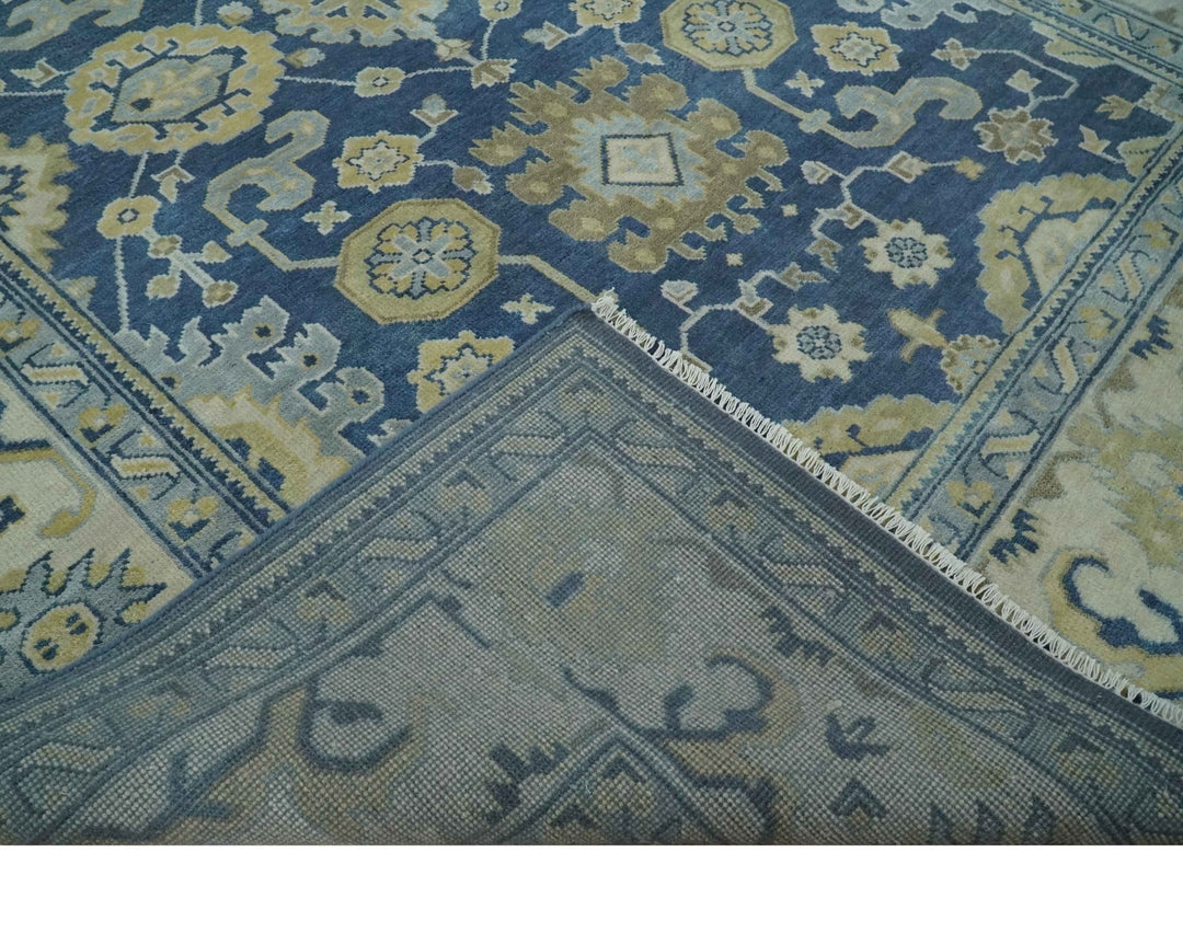 9.3x12 Hand Knotted Blue and Beige Traditional Oushak Wool Area Rug - The Rug Decor