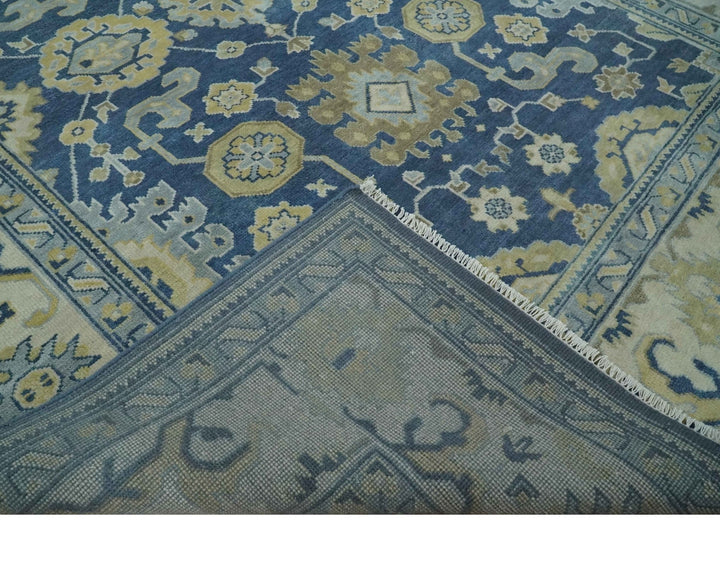 9.3x12 Hand Knotted Blue and Beige Traditional Oushak Wool Area Rug - The Rug Decor