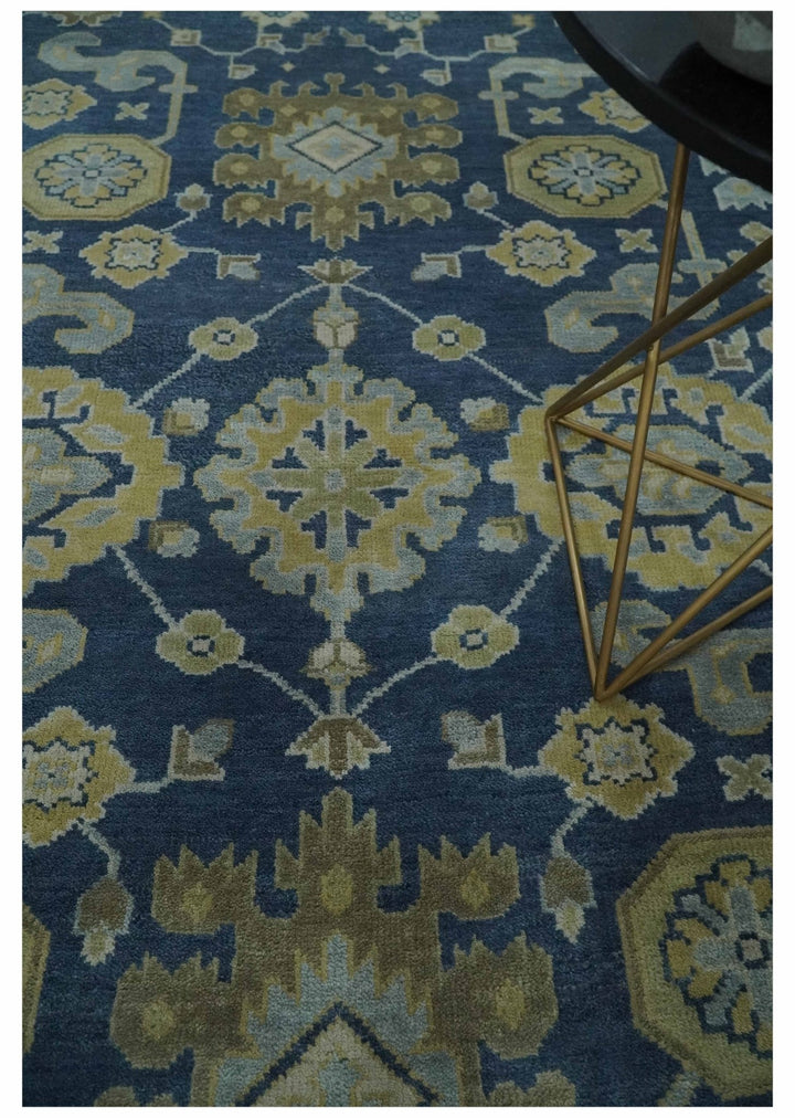 9.3x12 Hand Knotted Blue and Beige Traditional Oushak Wool Area Rug - The Rug Decor