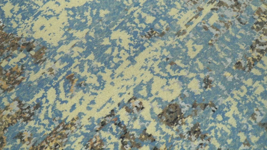 8x10 Fine Hand Knotted Blue and Brown Modern Abstract Style Antique Wool and Silk Area Rug | TRDCP627810