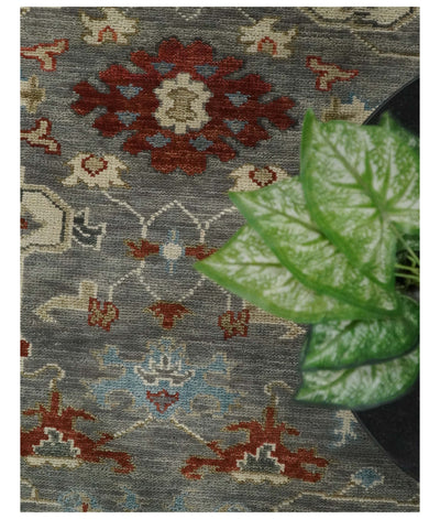 Hand Knotted Living Room Rug Charcoal, Red and Beige Traditional Vintage Style Custom Made Wool Area Rug