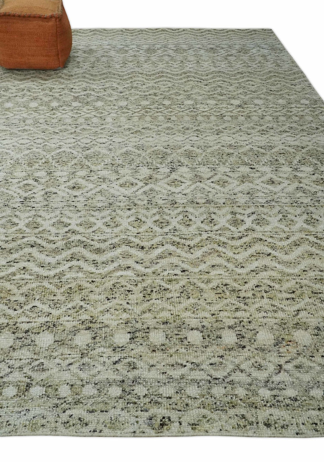 9x12 and 10x14 Hand Knotted Ivory, Camel and Brown Modern Contemporary Southwestern Tribal Trellis Recycled Silk Area Rug | OP28 - The Rug Decor