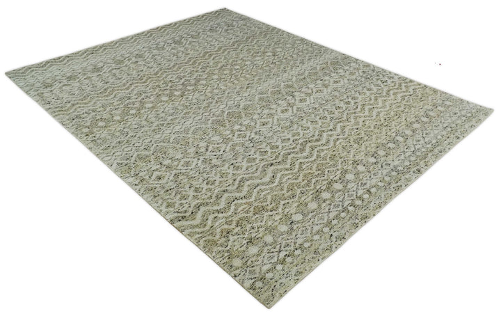 9x12 and 10x14 Hand Knotted Ivory, Camel and Brown Modern Contemporary Southwestern Tribal Trellis Recycled Silk Area Rug | OP28 - The Rug Decor